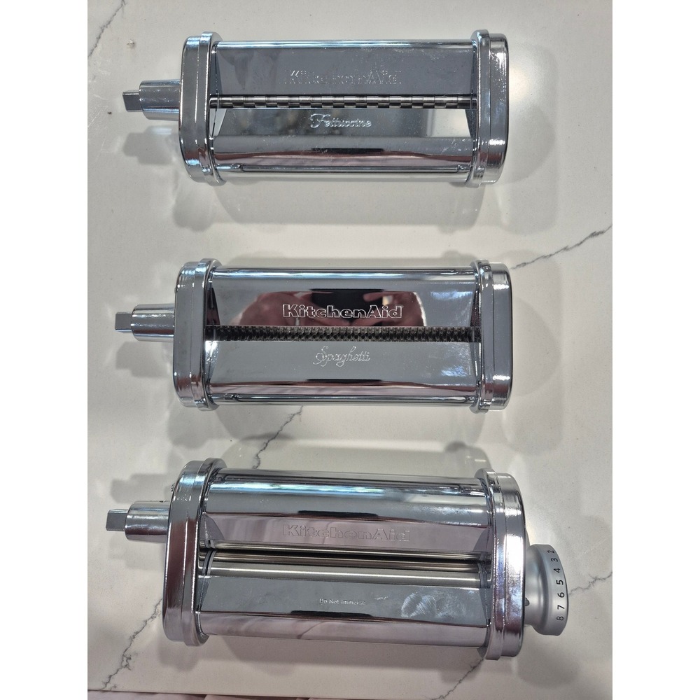 KitchenAid 3-Piece Pasta Roller & Cutter Set Attachment KSMPSA KSMPRA Chrome - Picture 2 of 8